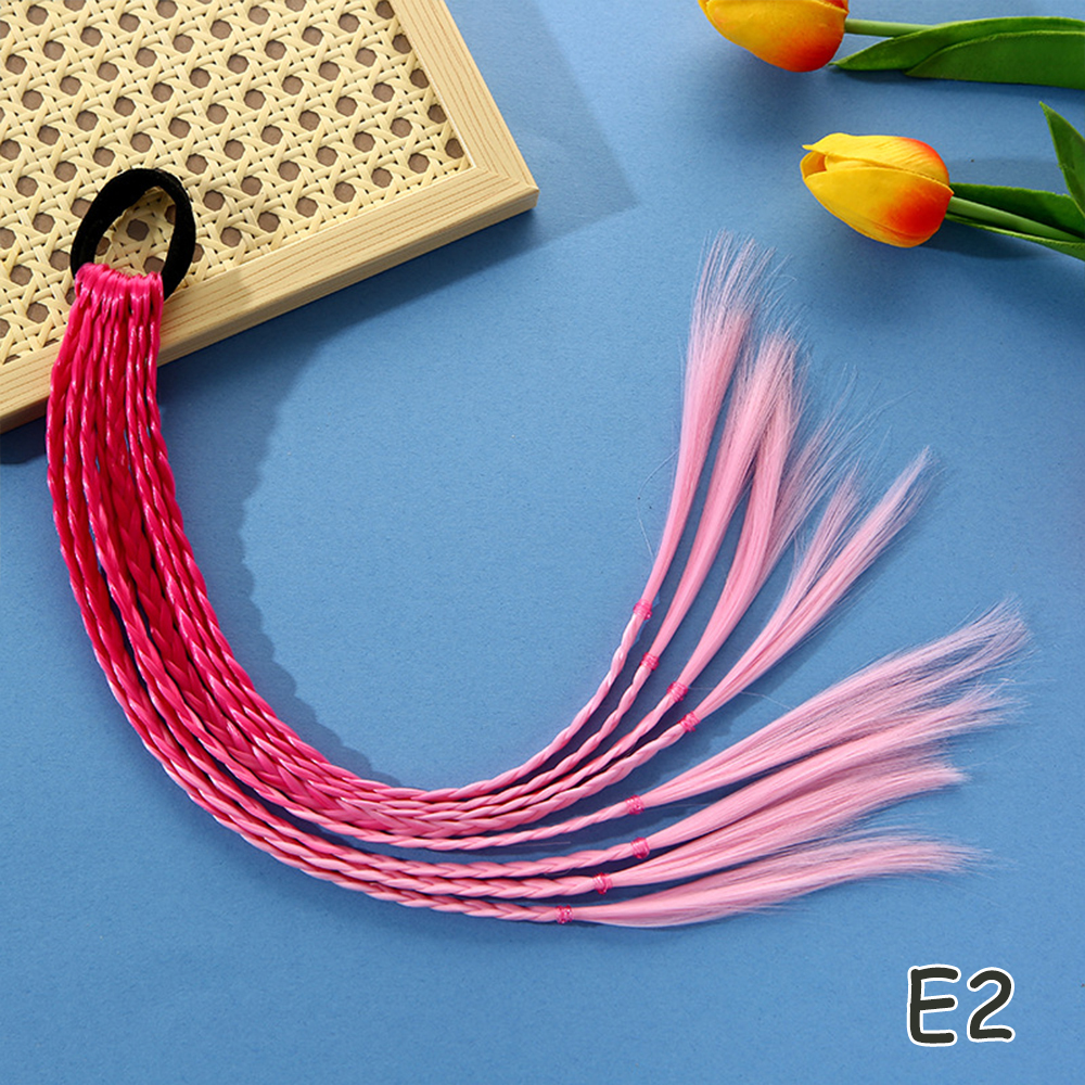 Extensiones de cabello con trenzas coloridas sintéticas con bandas de goma, coleta trenzada de arcoíris, accesorios para el cabello para niñas: P4 / 27