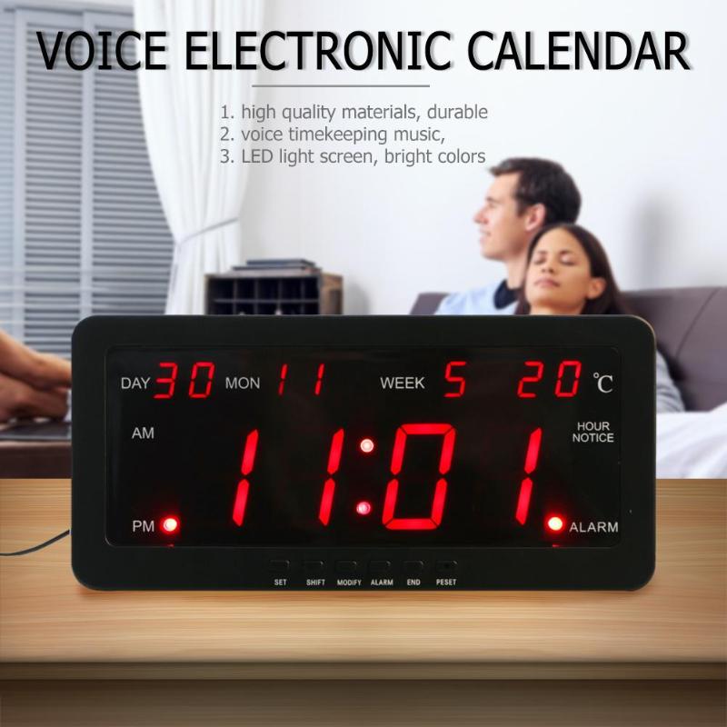 USB Digital Alarm Clock Backlight Snooze Mute Voice Calendar Desktop Electronic Table Clock Date Temperature LED Clock EU Plug