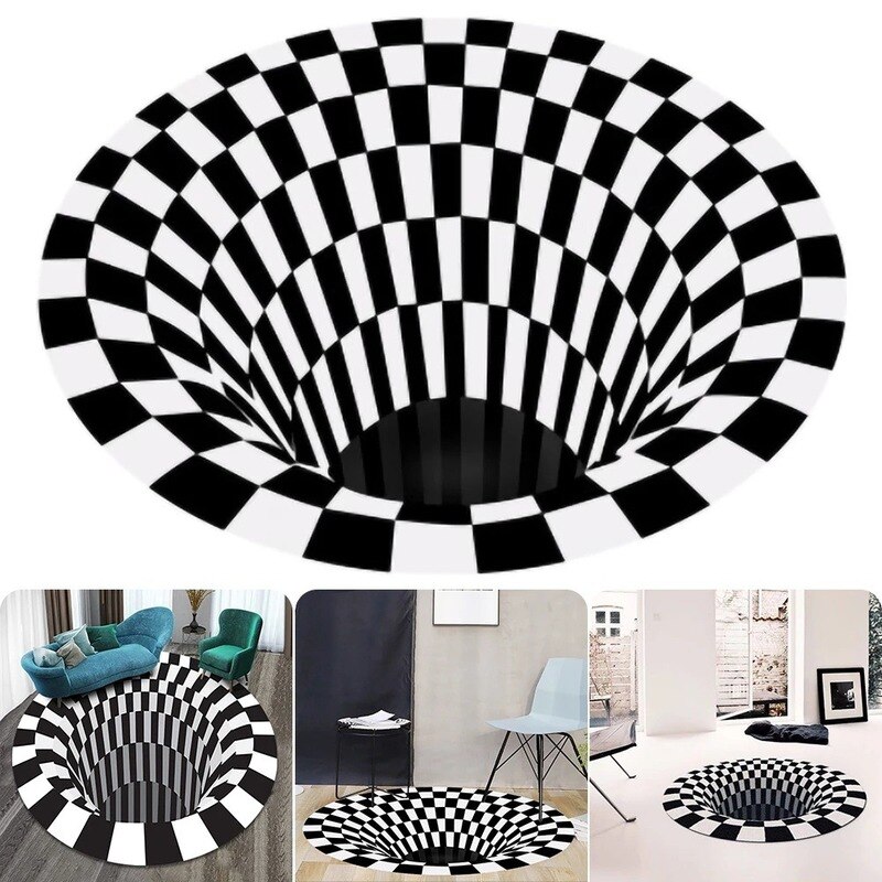 Tea Table Sofa Living Room Illusion Carpet Decor 3D Three-dimensional Black&White Stereo Vision Mat Carpets for Home Decor