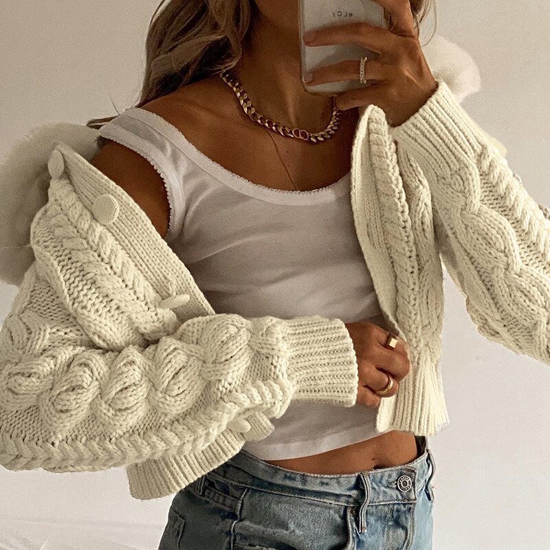 Kvinder cardigan trøjer hvid pels trim krave casual streetwear  y2k korte strik toppe varme vinter sweater toppe