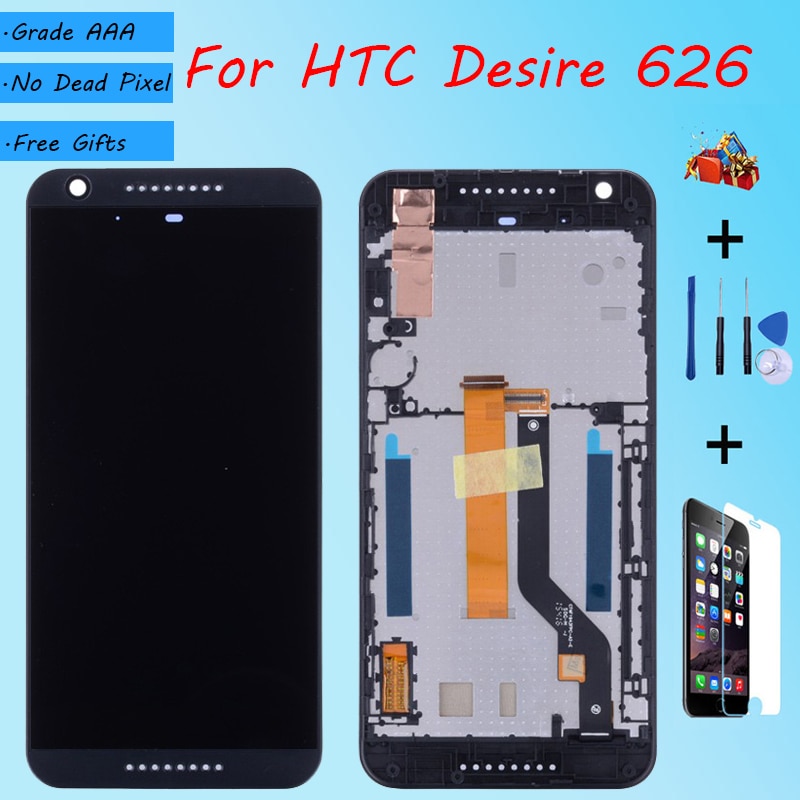 Voor Htc Desire 626 Lcd-scherm Vergadering Met Front Case Touch Glas, d626q D626ph D626x D626w Lcd Display Originele Zwart Wit
