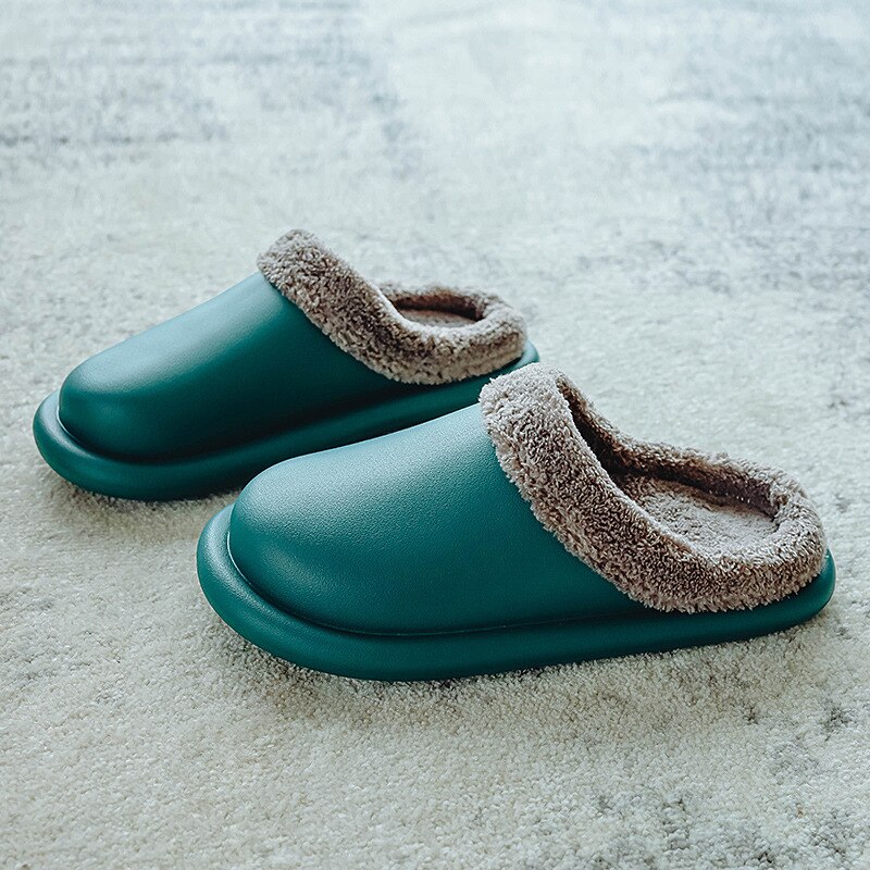 Herfst en winter huispantoffels heren dames waterdichte platform katoenen pantoffels dikke bodem antislip binnen warm zacht: Groente / 44-45