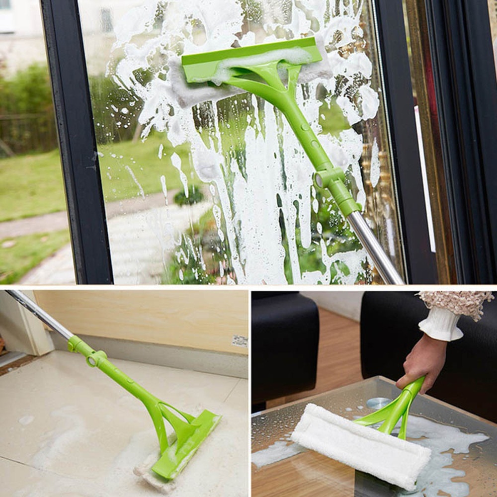 #40Glass Cleaning Tool Double-sided Telescopic Rod Window Cleaner Squeegee Wiper Long Handle Rotating Head Brush Scrubber