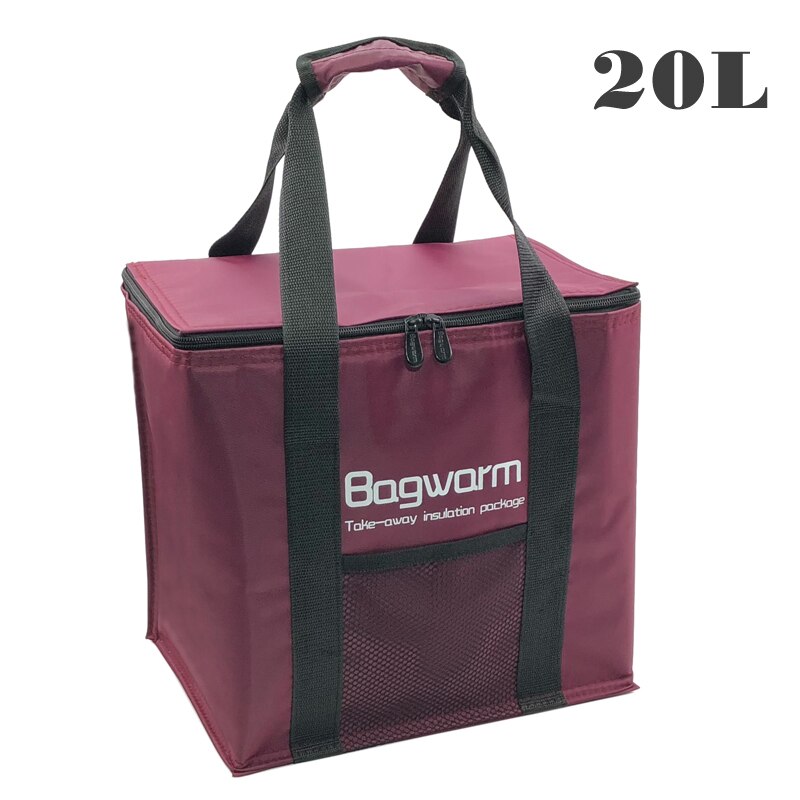 20L Opvouwbare Koeltas Dikker Aluminiumfolie Thermische Zak Voedsel Draagbare Picknick Lunch Thermo Cooling Isolatie Functionele Zakken: Wine red