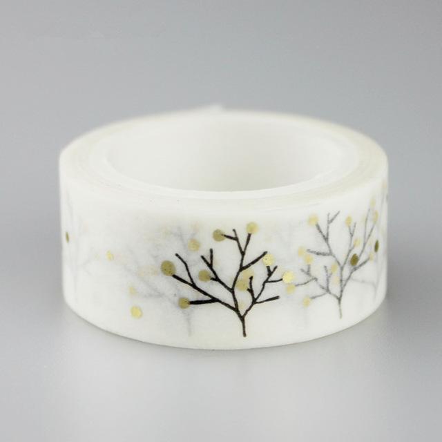 1PC 15mm*5m Golden Silver Stars Washi Tape Album Scrapbook DIY Custom Adhesive Tape Office adhesive Sticker Masking Washi Tape: Gold 1