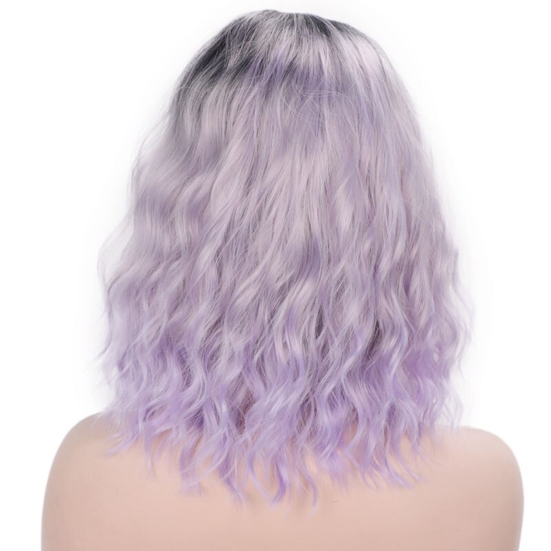 IK een pruik 14 "Korte Bob Water Wave Natuurlijke Losse Synthetische Pruik Kleur Natuurlijke Zwarte Hoge Temperatuur fiber pruiken voor Vrouwen: Paars