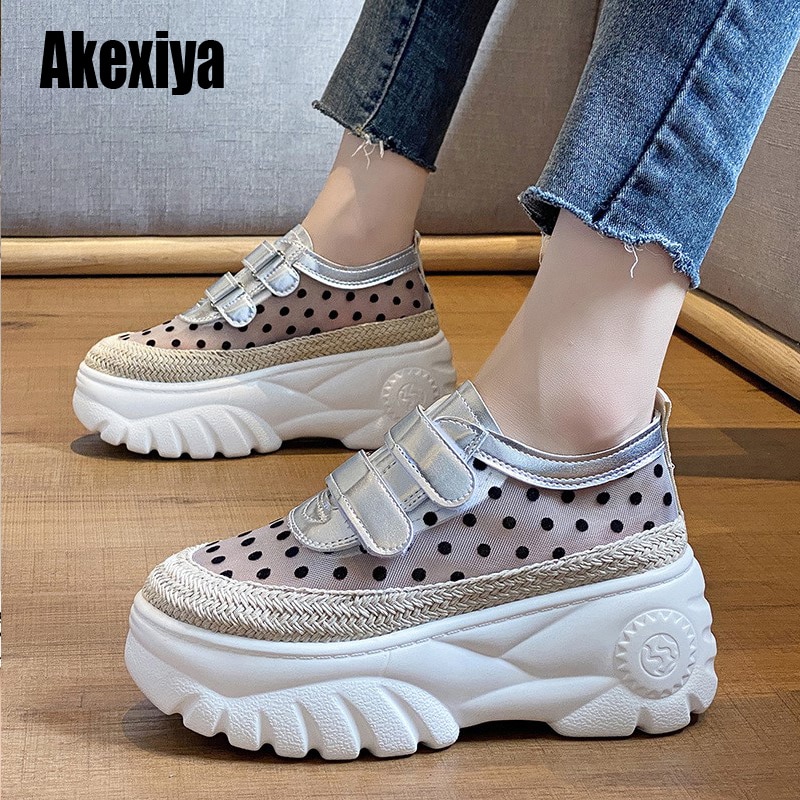uformelt dame sko vår bølgepunkt beige pustende leiligheter plattform loafers enkle komfortable mokkasiner  s873