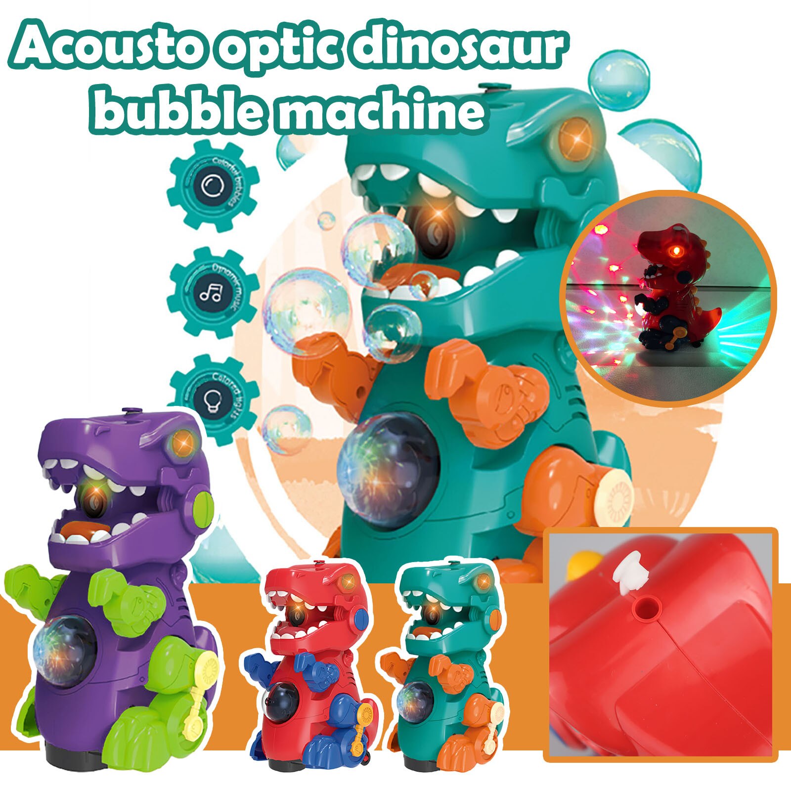Cartoon Dinosaurus Vormige Elektrische Handmatige Automatische Bubble Maker Lichteffecten Muziek Geluid Bubble Machine Kinderen Speelgoed (50Ml)