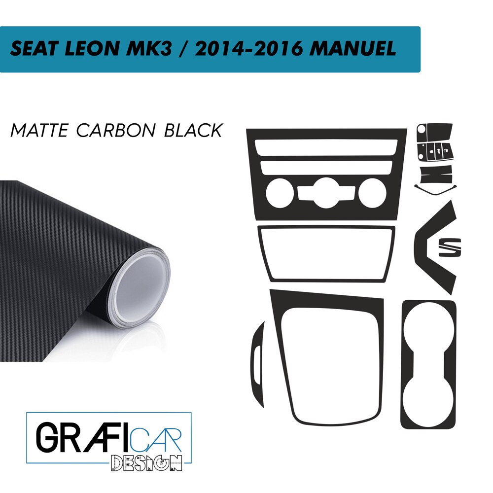 Seat Leon 5F/MK3 Console Interieur Trim Jas Set-Vinyl Folie-Decal-403175051: MATTE CARBON BLACK-2014-2016/MANUAL