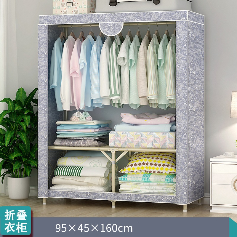 Free install Folding Wardrobe Simple Metal Iron Coat Rack Floor Shelf Standing Clothes Hanging Storage Bedroom Furniture szafa: 95 gray