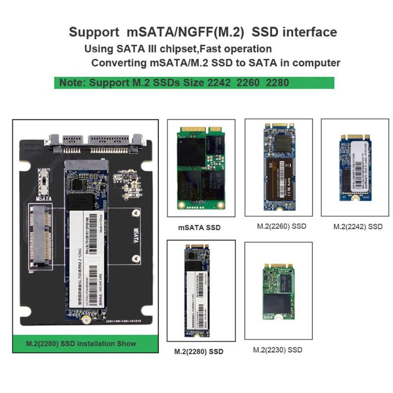 Disque dur SSD, 2 en 1, convertisseur mSATA vers SATA NGFF(M.2) vers SATA a3/adaptateur, compatible mSATA/M.2 NGFF, pour ordinateur PC