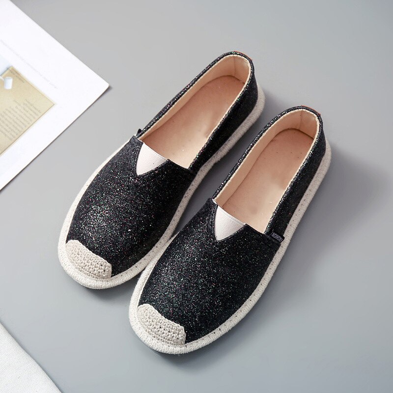 Zapatos planos informales para mujer, mocasines de pescador ostentosos, dorados y plateados, ligeros y poco profundos, zapatillas para niñas: black / 5