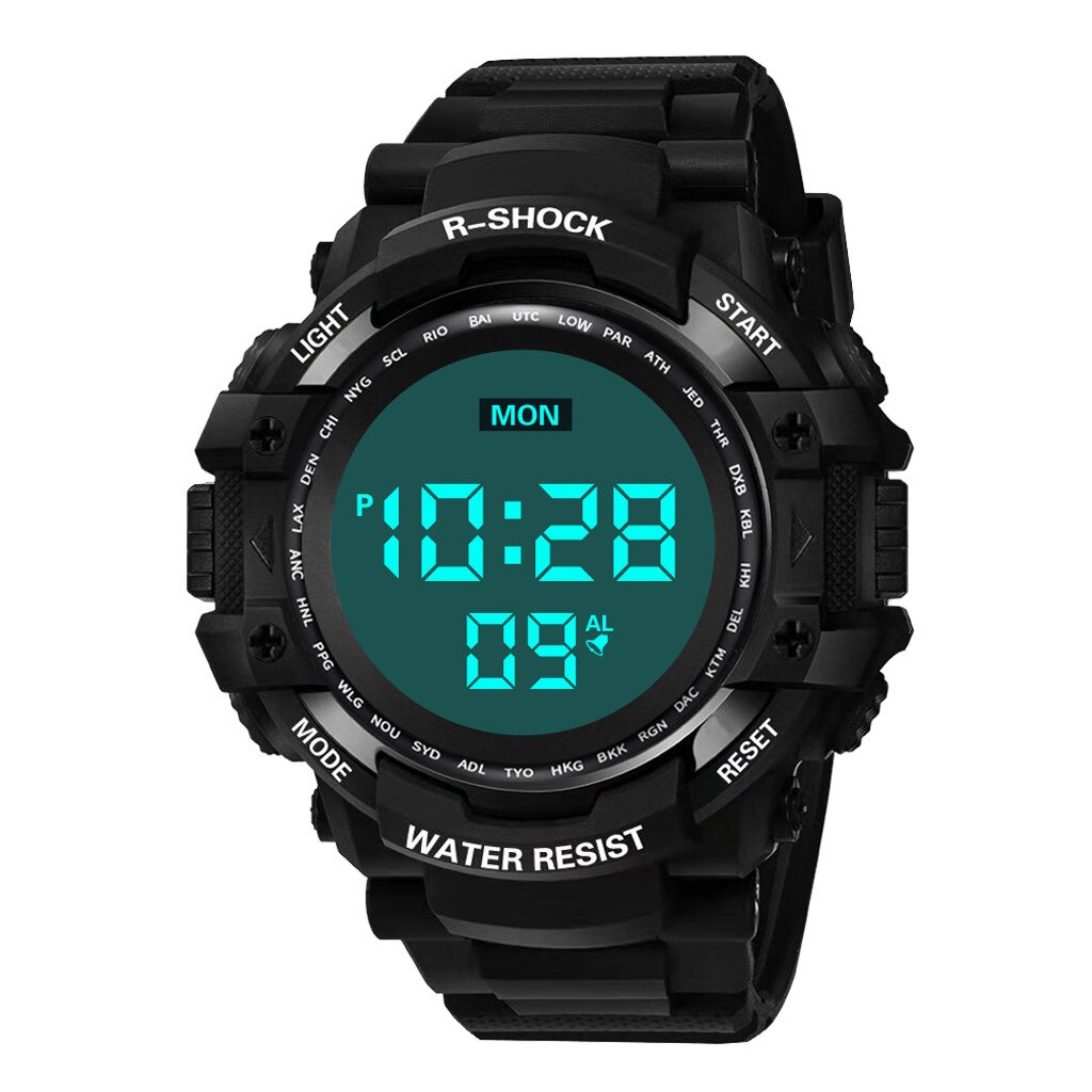 Reloj Digital LED para hombre, reloj deportivo con LED, resistente al agua, reloj de pulsera de silicona, reloj de pulsera deportivo para hombre, reloj digital para mujer, mochilas: Black