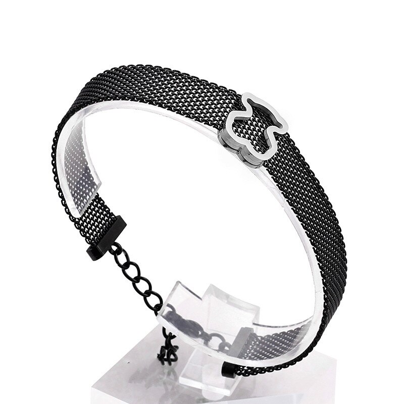 Mash Bear Bracelet Jewelry for Women Girls Stainless Steel Bear Accessories Leather Braided Bracelet