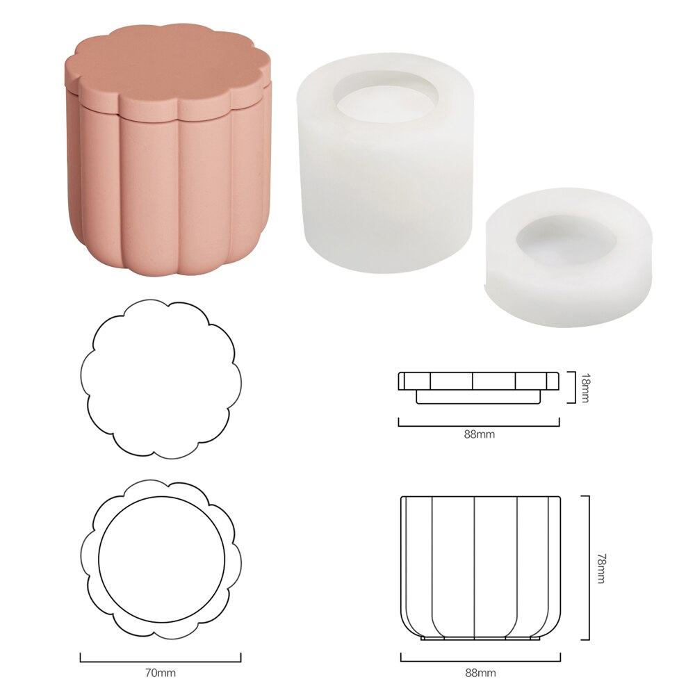 Nicole – Pot à bougie en béton avec couvercle, moule en Silicone, ciment, récipient à bougie, rond, romain, Pot de rangement en Terrazzo, outil de décoration pour la maison: Cylindrical