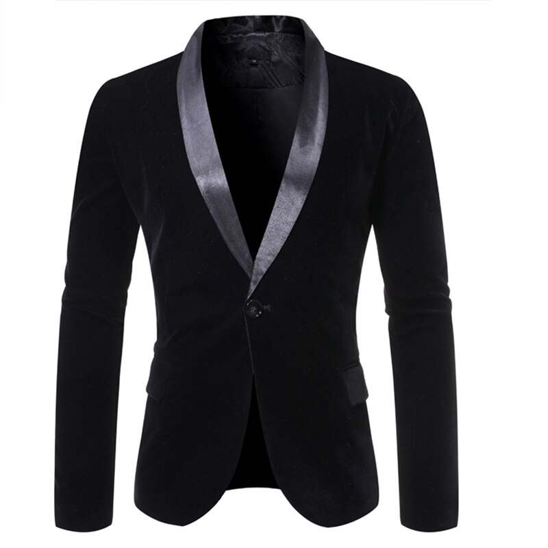 Winter Corduroy Suit Blazer Men England Style Lapel Slim One Button Jacket High Grade Solid Color Business Casual Coats: Black Blazer / L