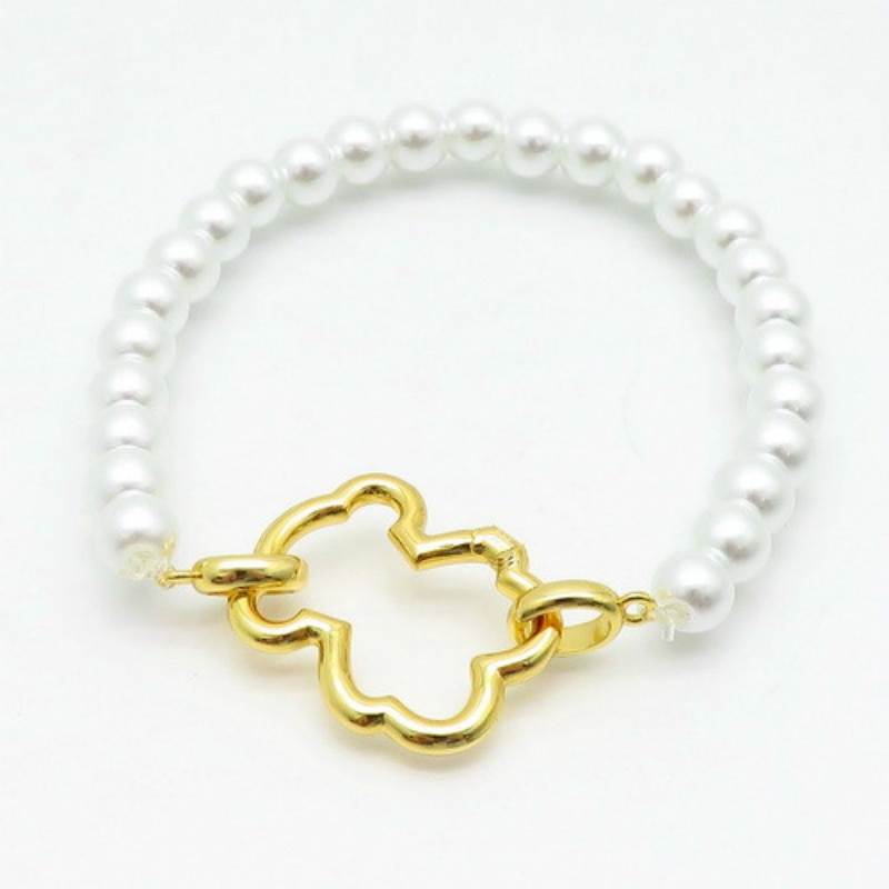 Hollow Bear Pearl Bracelet Stainless Steel Bead Charm Bracelet for Women Gold Silver Color Bear Bangle Jewelry