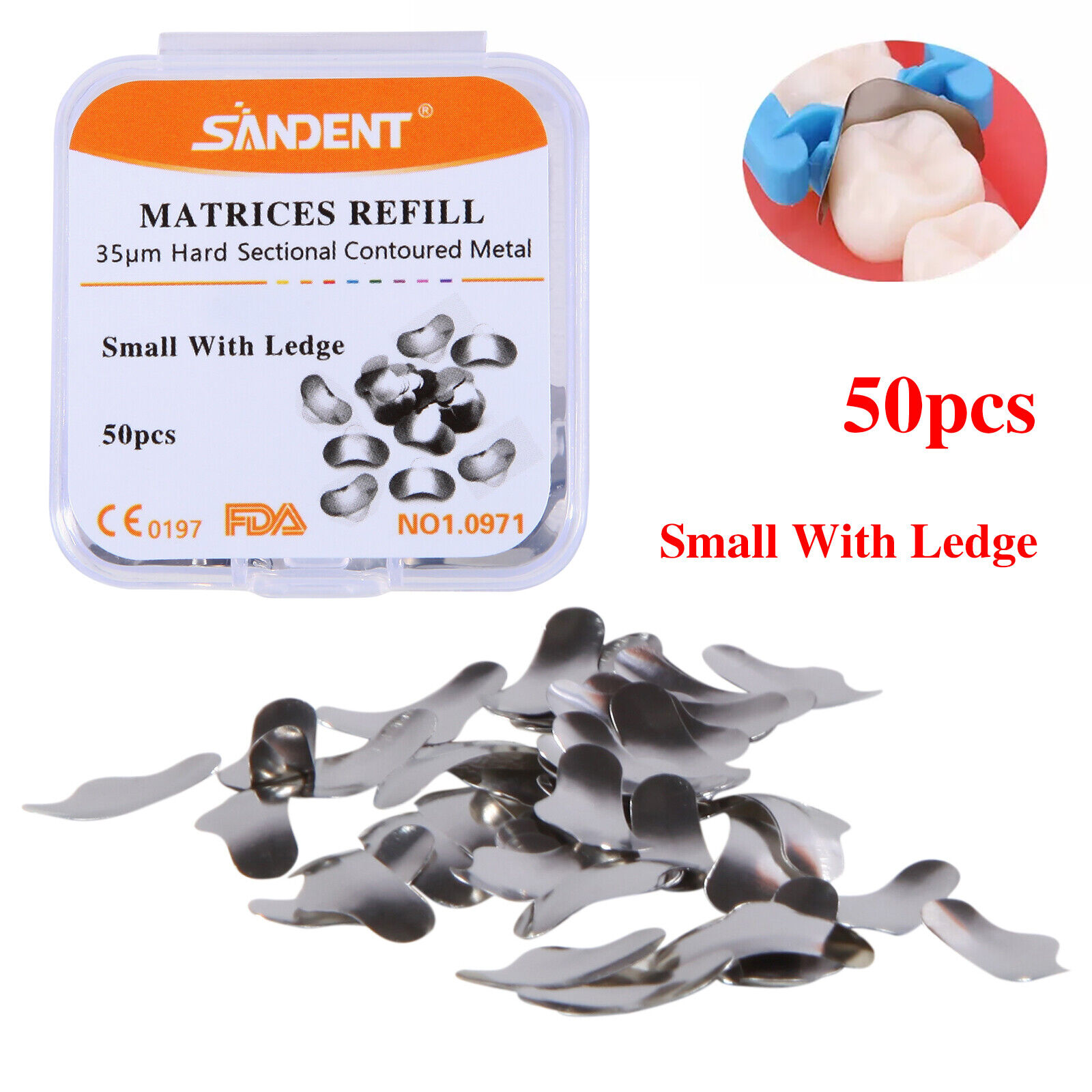 50PCS Dental Metal Matrices Matrix Band/With Ledge Sectional Contoured Refill Box S/M/L: Chocolate
