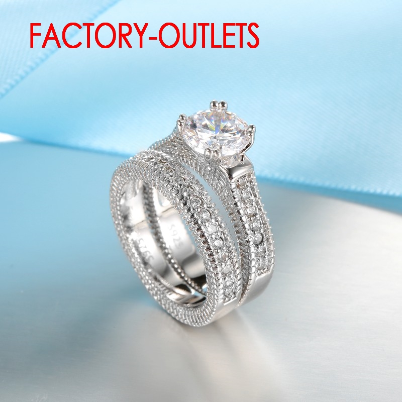 925 sterling zilveren naald trouwring unisex romantische mode-sieraden zirkonia griffenzetting