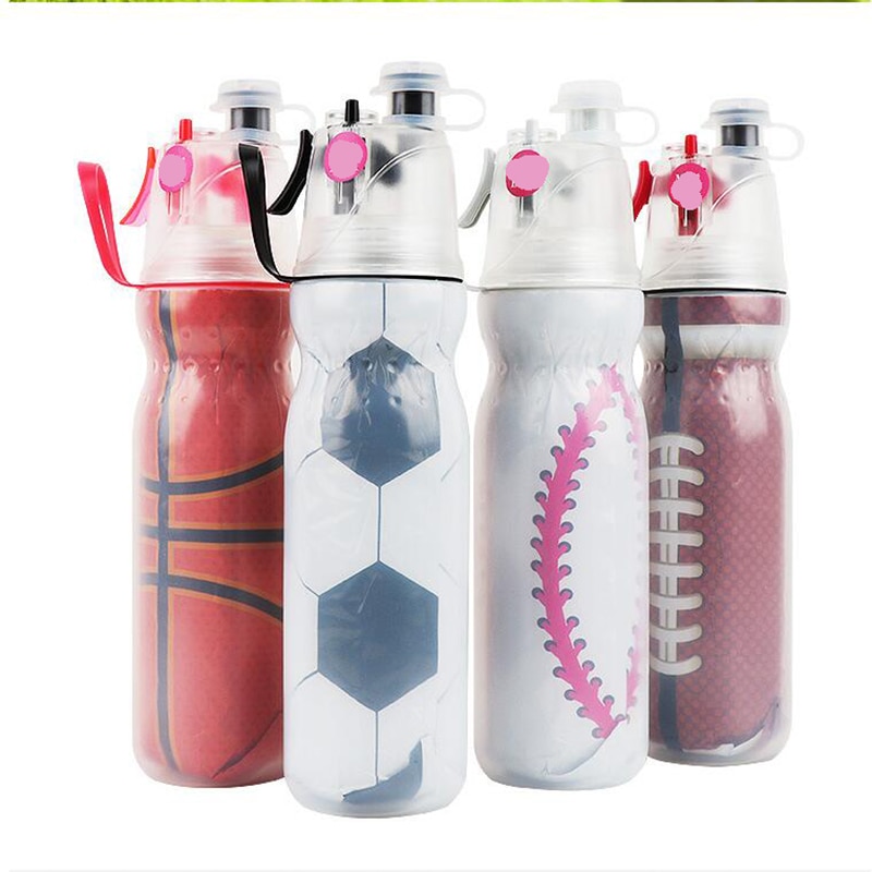 590ml vattenflaskor för fotboll basket/basebollsporter pe dubbel kallspray utomhus fitness hydroflaska vattenflaskor