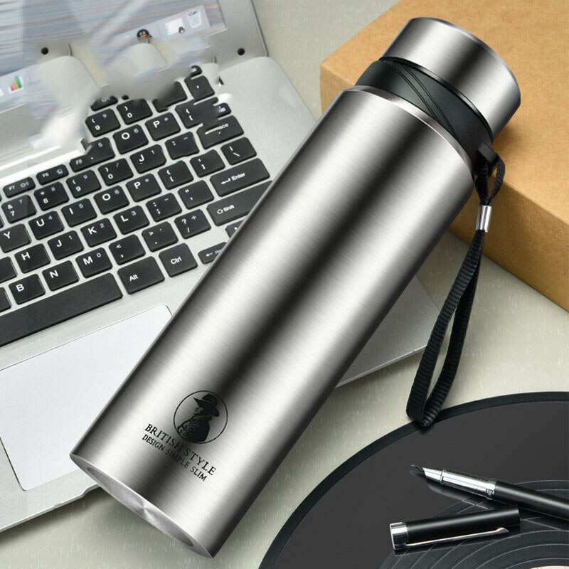 700/800/1000ml företagsvakuumflaskor i rostfritt stål, bärbar isolerad kopp termosflaska kafferesemugg: 1000ml / Silver-