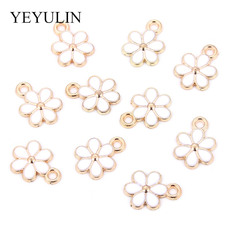 10PCs Gold-Ton Emaille Weiß Blume Charms Anhänger Öl Tropfen Für Frauen DIY Schmuck Ohrringe Halskette Zubehör