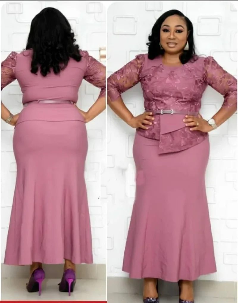 4xl 5xl size julekjoler kvinder o-hals 3/4 ærmer lang maxikjole blonde patchwork festkjole
