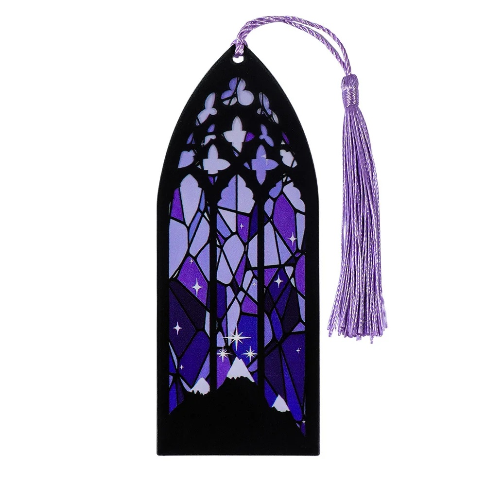 Marcapáginas acrílico de estilo gótico, patrón de ventana de Color sangre, marcapáginas decorativos con borlas, adorno colgante para libro de lectura: Negro