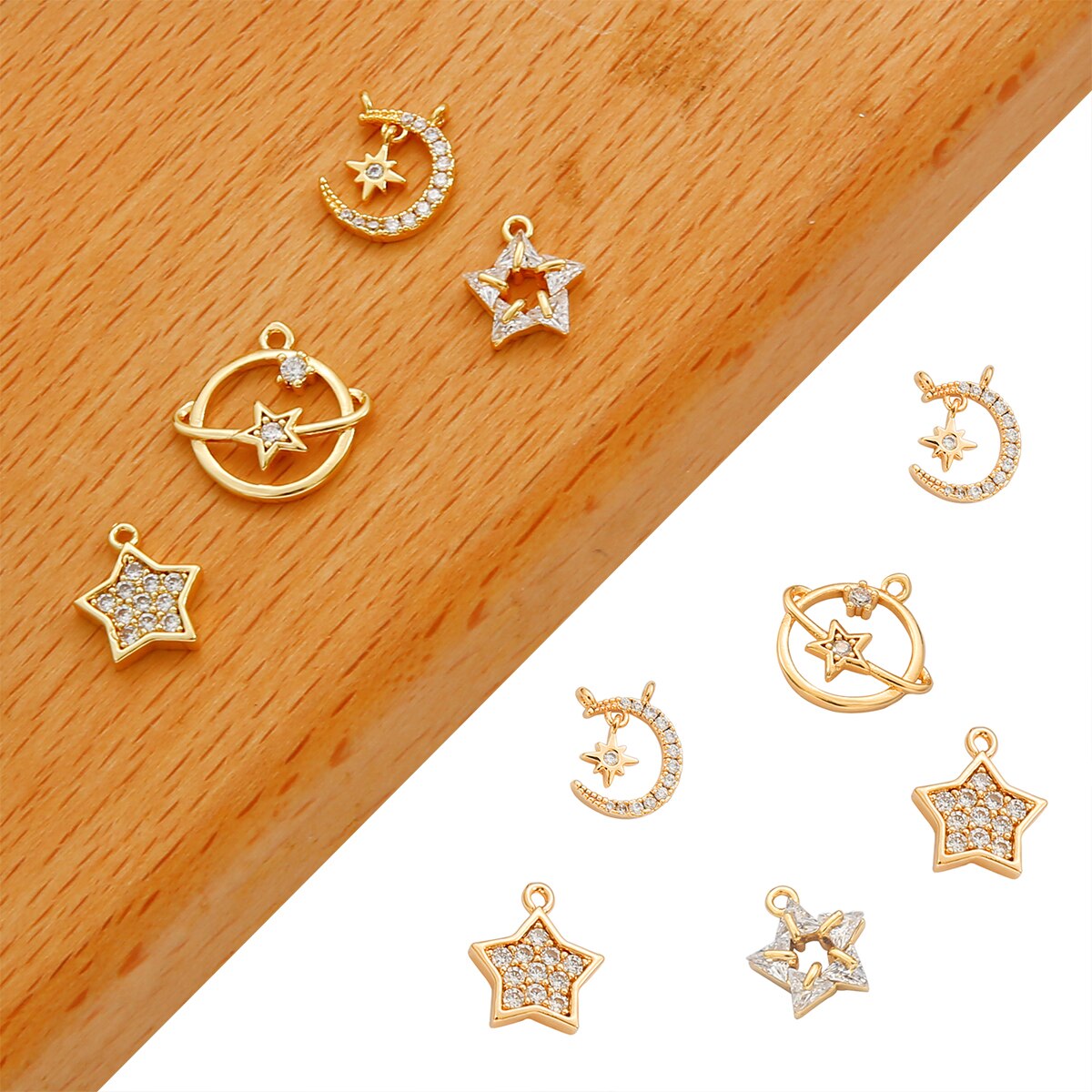 Five-pointed Star Earrings, Gold Diamond Moon Earrings Star Small Exquisite Diamond Earrings Jewelry Making Accessories