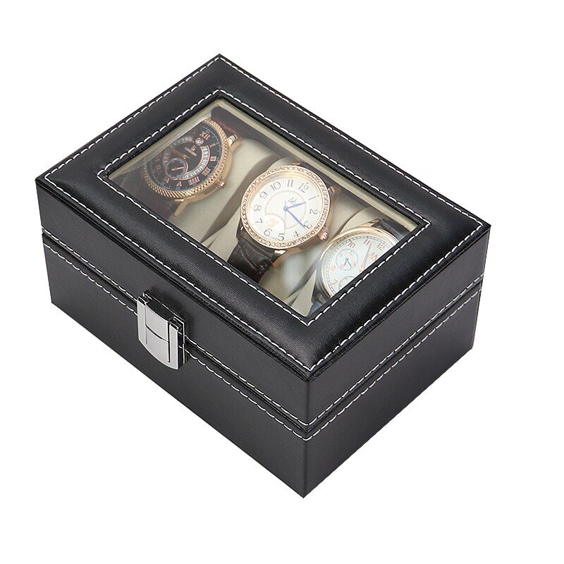 Organizer Carbon Fiber Double Layer Boxes Watch Necklace Ring Storage Box Jewelry Storage Multifunction Container Holder: Silver