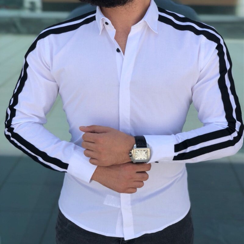 Long Sleeve Mens Shirts Button Up Business Work Smart Formal Plain Dress Top Casual Slim Fit Men Men's Clothing: White / L