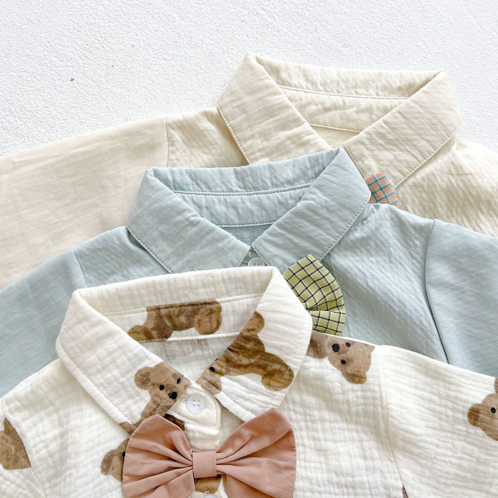 9251 Baby Bow Tie Shirt body orso coreano stampato Baby Boy abiti monopezzo autunno 2021 100 giorni abiti abiti da arrampicata