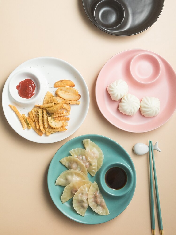Ceramic Japanese Dumpling Plate With Seasoning Dish Sushi Fried Chicken Wing Snack Plate Home Dining Plate Kitchen Tableware
