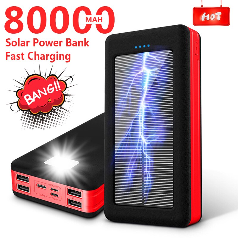 80000 mah solar-powerbank mit hoher kapazität, tragbarer schnelllader für unterwegs, notfall-powerbank für iphone, samsung und xiaomi