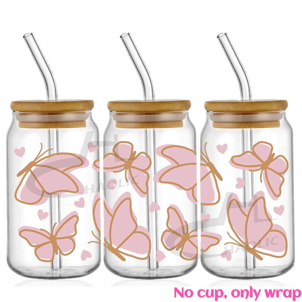 Hermosa mariposa flor UV DTF tazas envoltura pegatina DIY etiqueta transferencia pegatina impresión impermeable: Verde militar