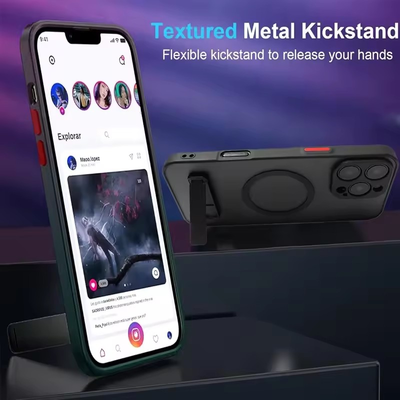 Funda magnética para teléfono móvil con soporte para iPhone 17 16 Pro Max 15 14 Plus 13 12 11 cubierta translúcida con soporte
