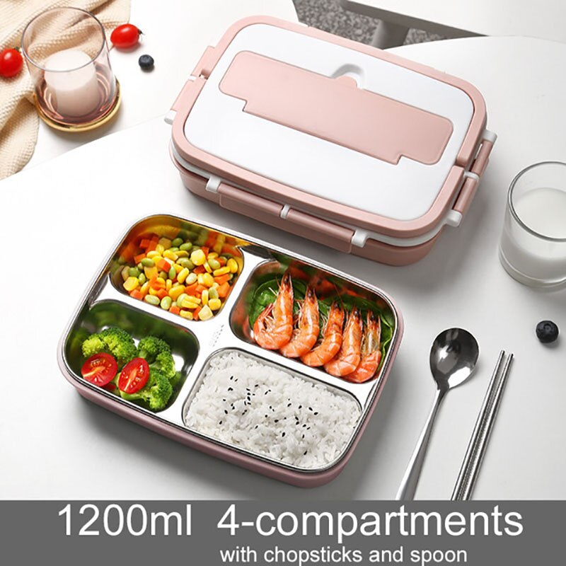 Oneup draagbare lunchbox 304 roestvrijstalen bentoboxen met servies, student verzegelde lekvrije grote capaciteit voedselcontainer: Roze b