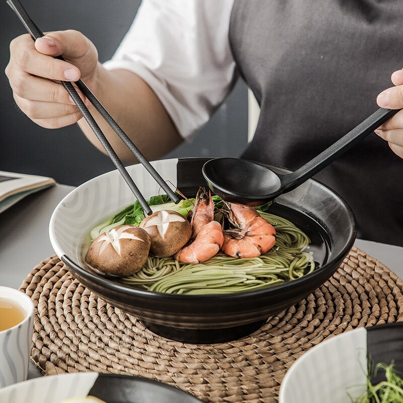 Ceramic Black and White Hat Bowl Large Fruit Salad Dessert Bowl Household Noodle Bowl Soup Bowl Kitchen Restaurant Western Plate