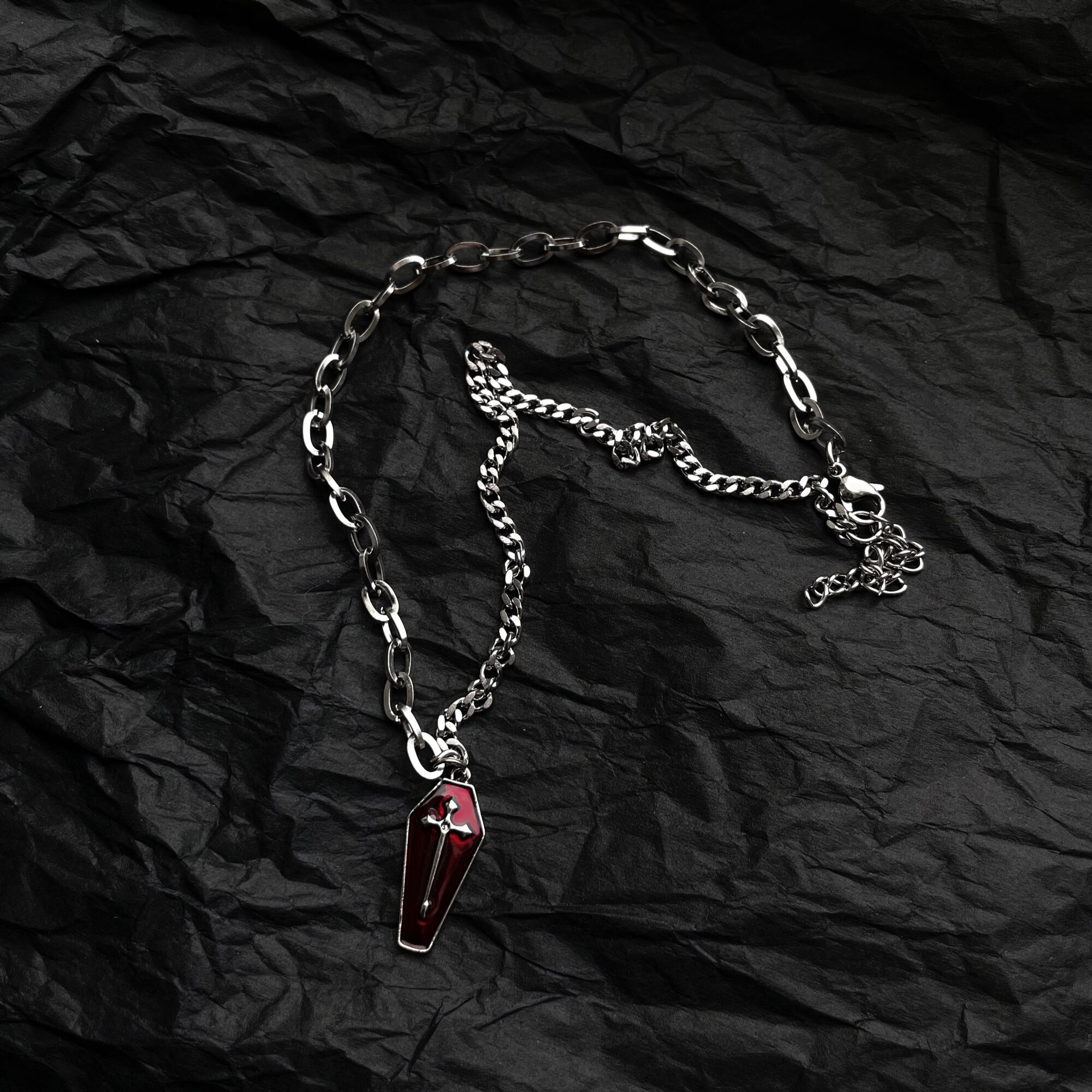 Ins Dark Gothic Cross Coffin Ketting Niche Splicing Ketting Sleutelbeen Keten Y2K Tij