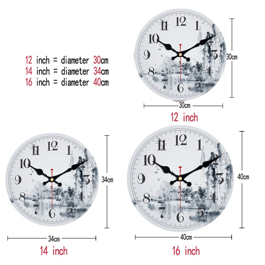 Klassieke Chinese Schilderen Wandklokken Stille Living Studeerkamer Kantoor Home Decor Art Creatieve Grote Klokken Geen Tikkende