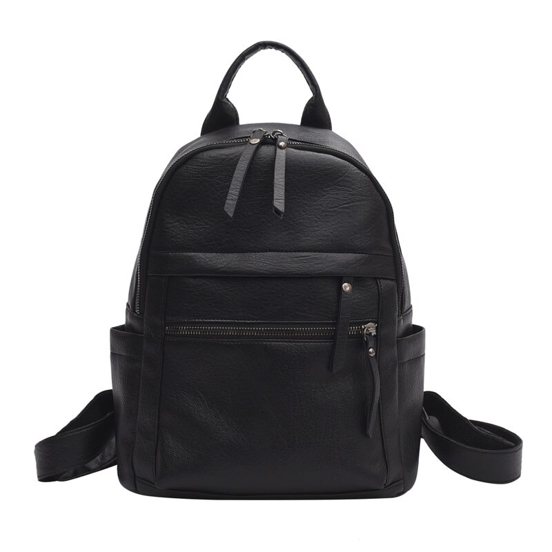 retro kobiet plecak moda skórzane plecaki Harajuku damskie torebki na ramię dla nastolatek student dziewczyna tornister podróży plecak: czarny  Backpack