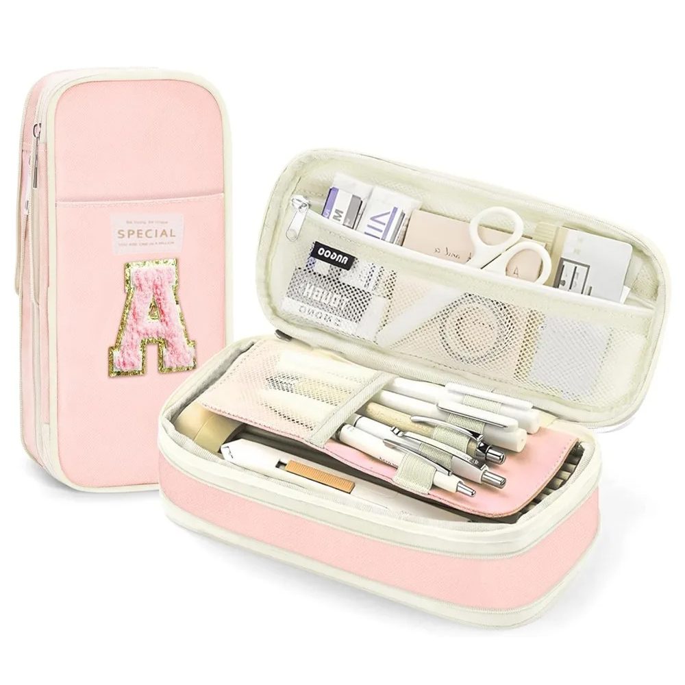 Estuche de lápices bonito con letras para niñas, estuche grande para lápices para útiles escolares, estuche portátil para bolígrafos, organizador estético, caja para bolígrafos