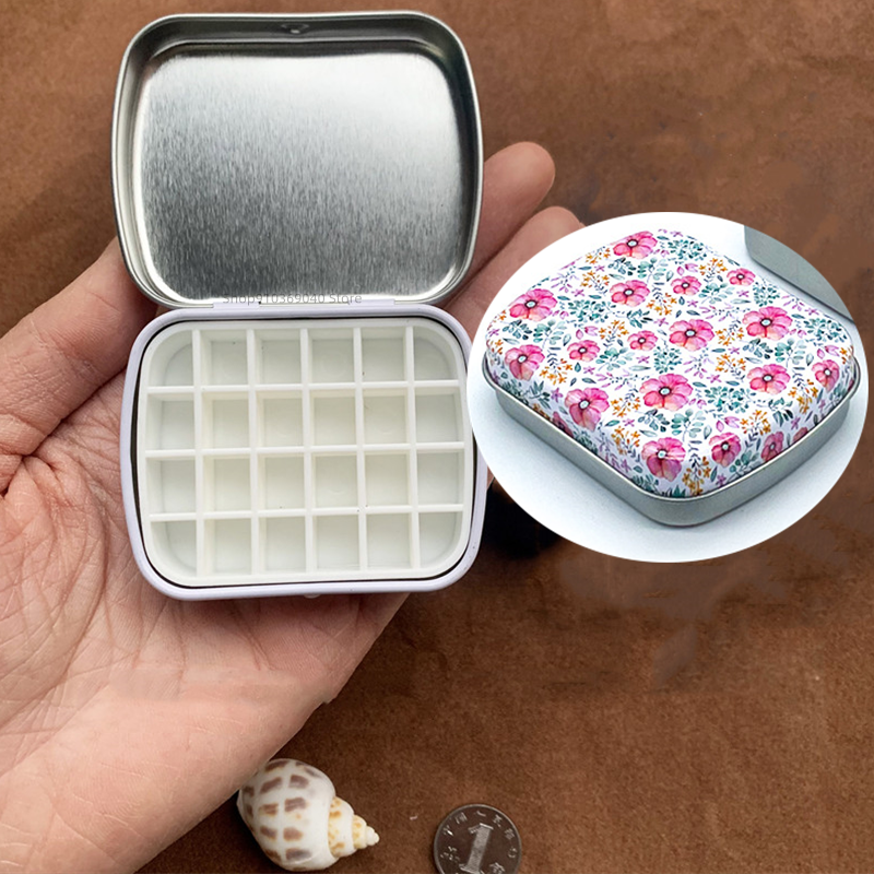 Mini caja de acuarela vacía, paleta de acuarelas portátil de 12/24 rejillas, pintura de viaje, boceto, caja hidratante, caja de pintura, suministros de arte: plum