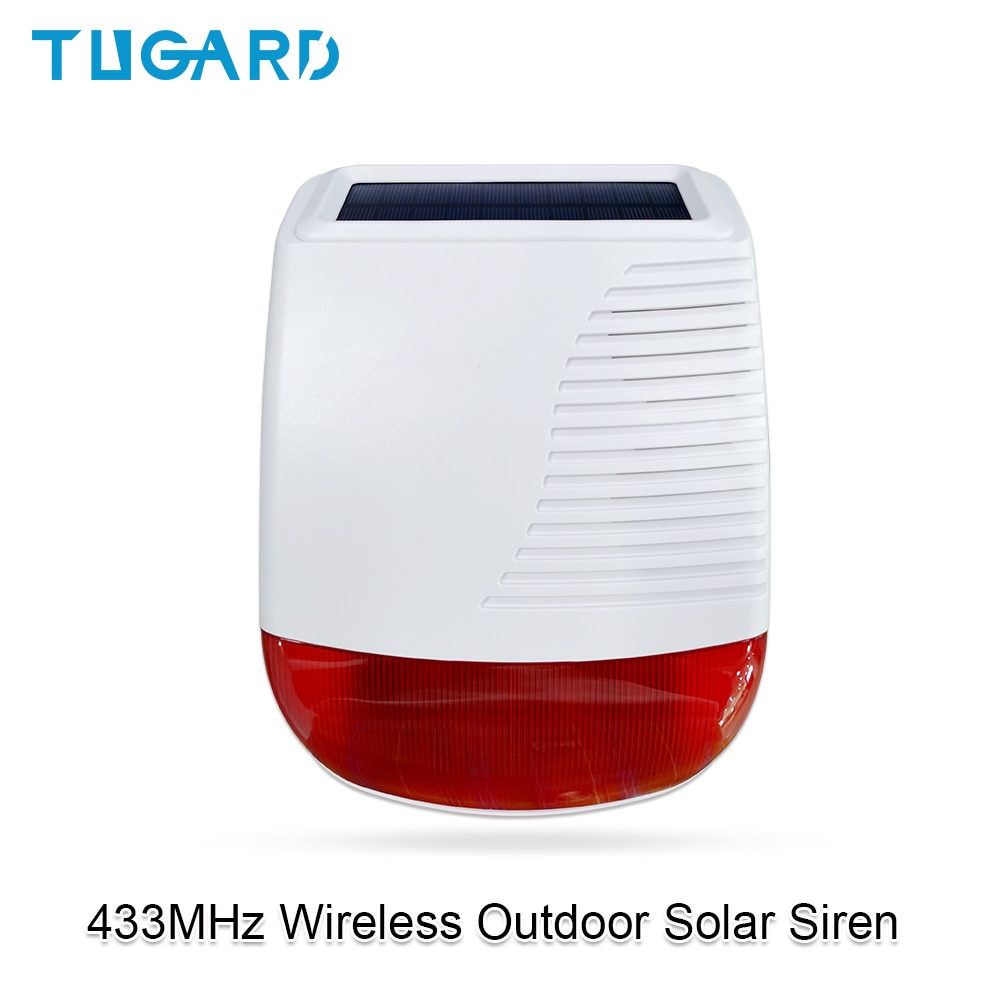 TUGARD SN40 433MHz Wireless Outdoor Solar Siren Light Flash Strobe Waterproof Alarm Siren for Home Security Burglar Alarm System