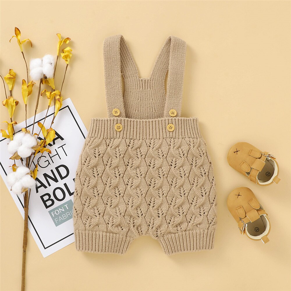 Baby Baby Jongens Meisjes Gebreide Overalls Mouwloze Effen Kleur Een Stuk Romper Lente Herfst Kleding Met Knoppen 0-24M