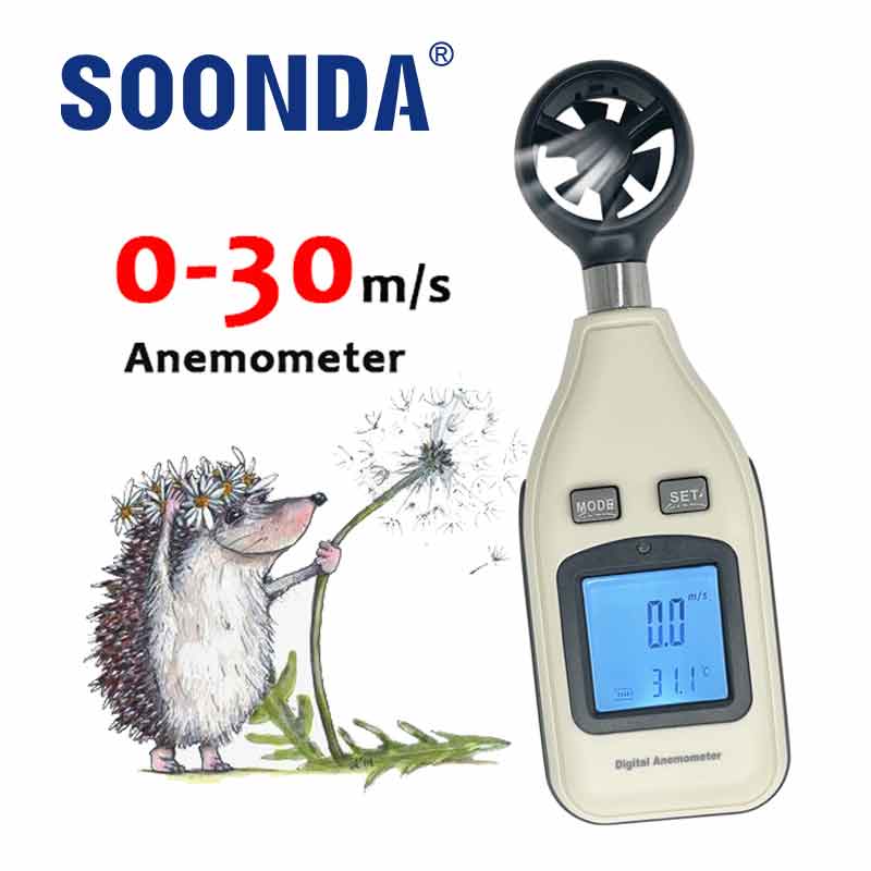 2-in-1 Digital Anemometer Measuring Instruments For Wind Speed And Temperature With Wind Senor Connected Air Flow Speed Meter