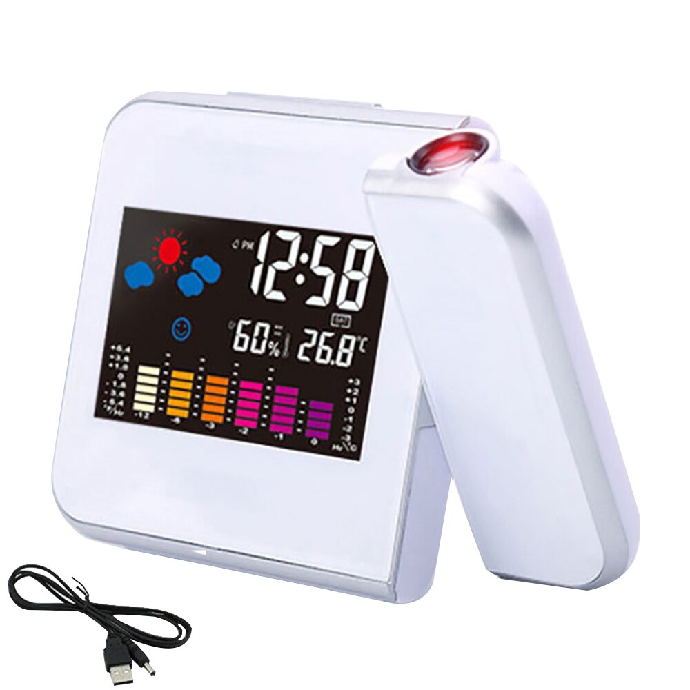 Tafel Klok Projectie Wekker Met Weerstation Thermometer Datum Display Digitale Klok Usb Charger Snooze Led Projectie: white