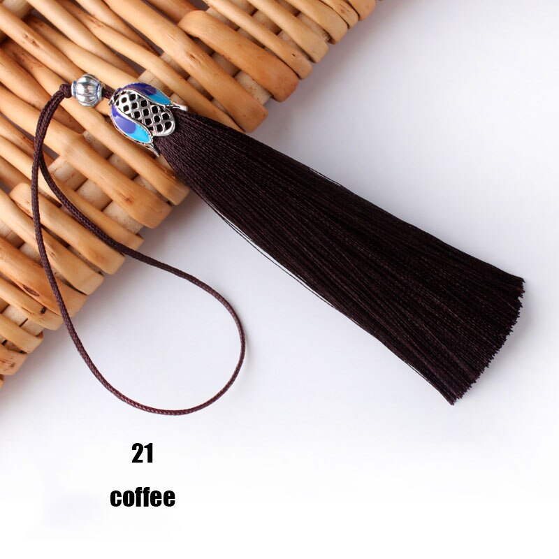 Pincel de flecos de seda, accesorio colgante para la fabricación de joyas DIY, borla de satén de seda, artesanía hecha a mano, suministro, 5/10 piezas, 8cm: 10PCS / 21 coffee