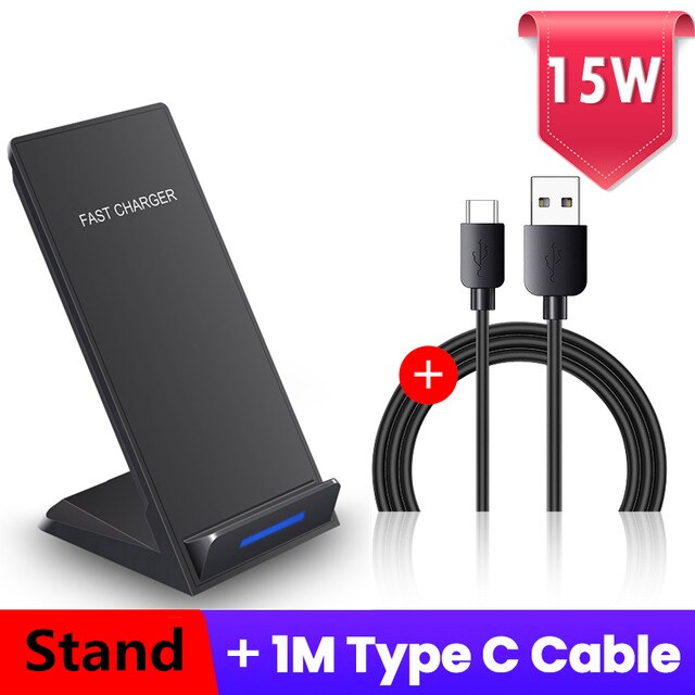 Fdgao Draadloze Oplader Stand 15W Qi Snel Opladen Station Type C Usb Kabel Voor Iphone 12 11 Pro Xs xr X 8 Samsung S21 S20 S10: 15W Stand Black