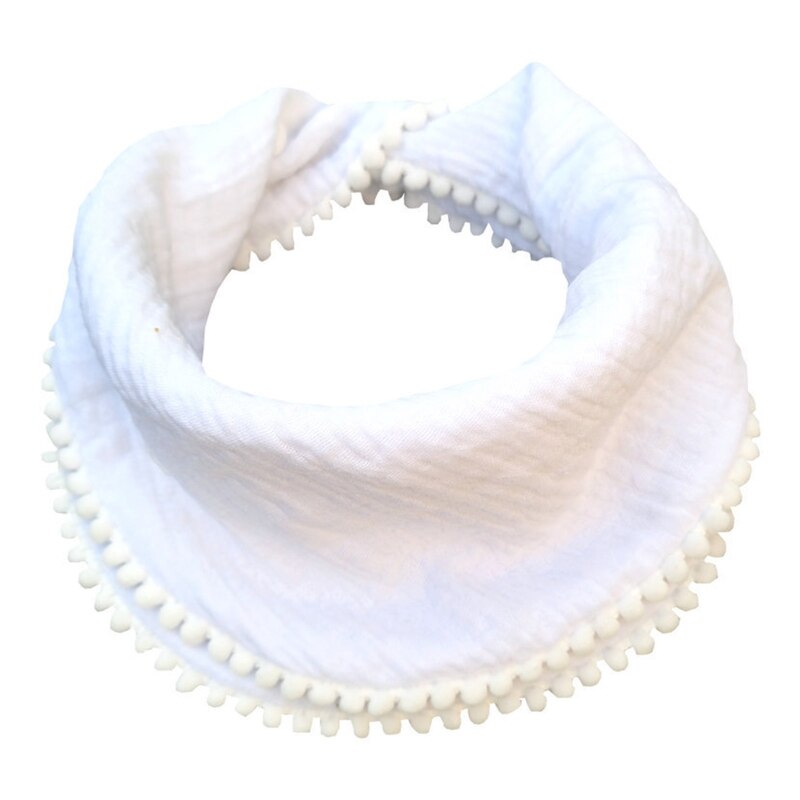Baberos de algodón para bebé recién nacido, borla, toalla de alimentación de Saliva, triángulo de doble capa, bufanda: Blanco
